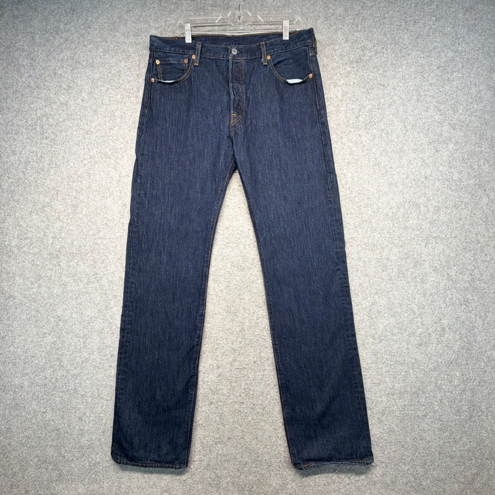 Levis 501 Jeans Mens 36x36 Black Button Fly Denim Pants Dark Wash Workwear
